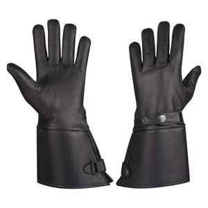 Men's Thermal Lined Leather Gauntlet Gloves with Snap Wrist Cuff